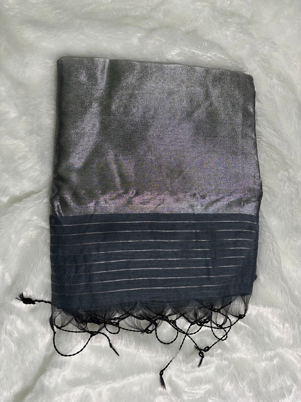 Black Silver Zari Linen Silk Saree
